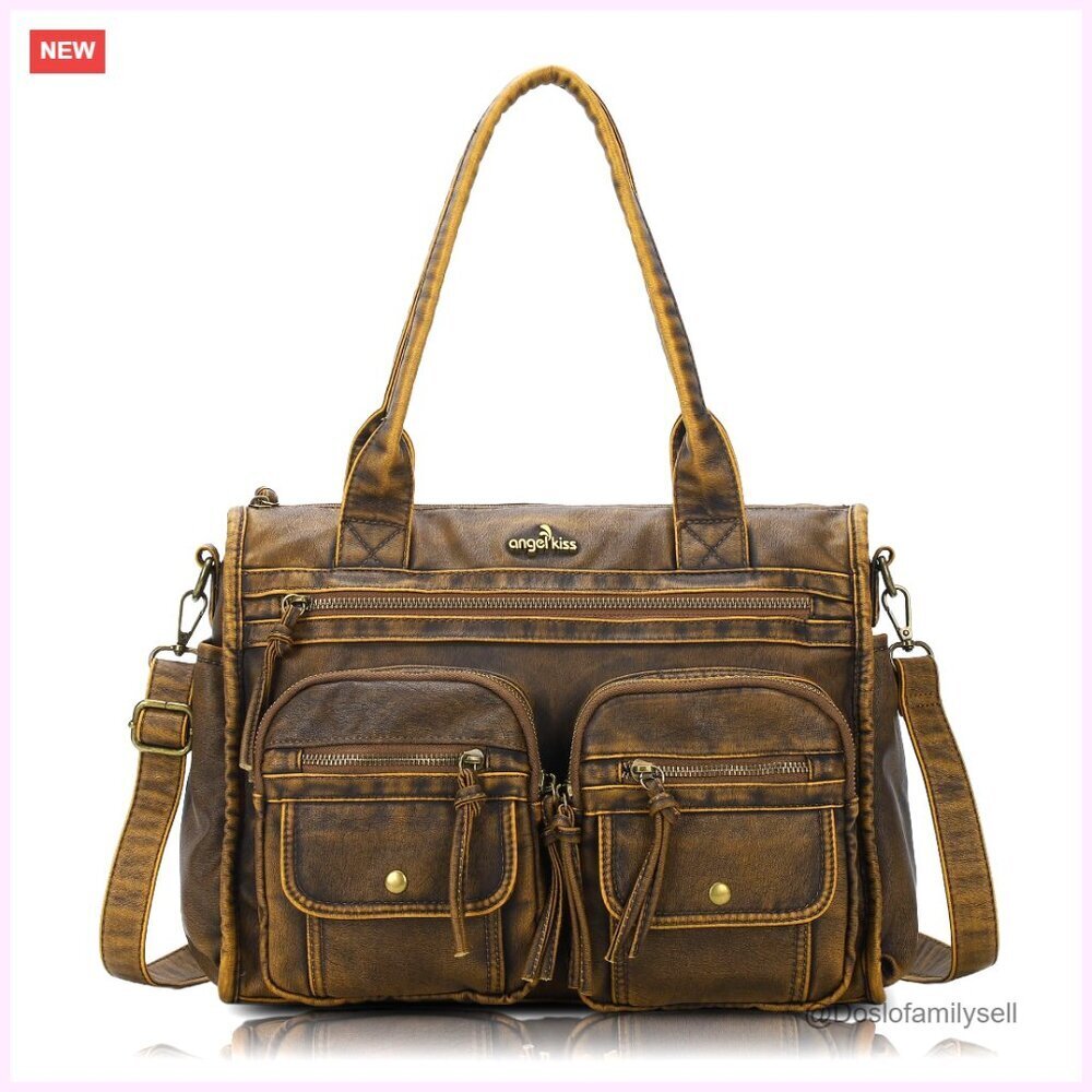 Soft Leather Hobo Bag with Multiple Pockets, Adjustable Strap, Large Tote